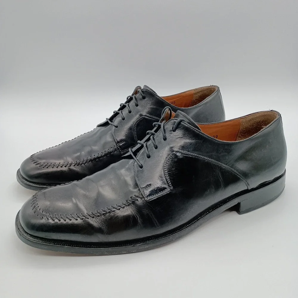 Florsheim Imperial Mens 13 D Black Leather Apron Toe Shoes Made‎ in Italy